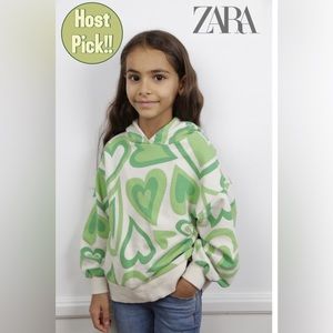 HP!! ZARA Kids Green/Cream Retro 70’s Heart Hoodie Size Girls Large/13-14